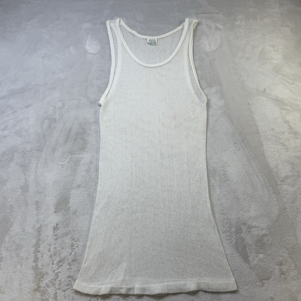 Vintage Cool-Air Mesh Tank Top Women's Small White Sleeveless Sheer 70s 80s